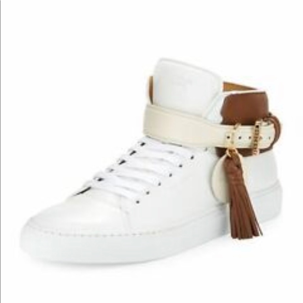 White Buscemi-Tassel High-Top Sneaker